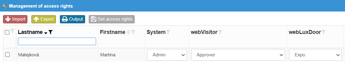 Access rights settings