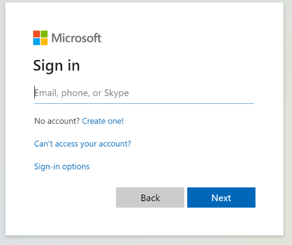 Login screen Microsoft
