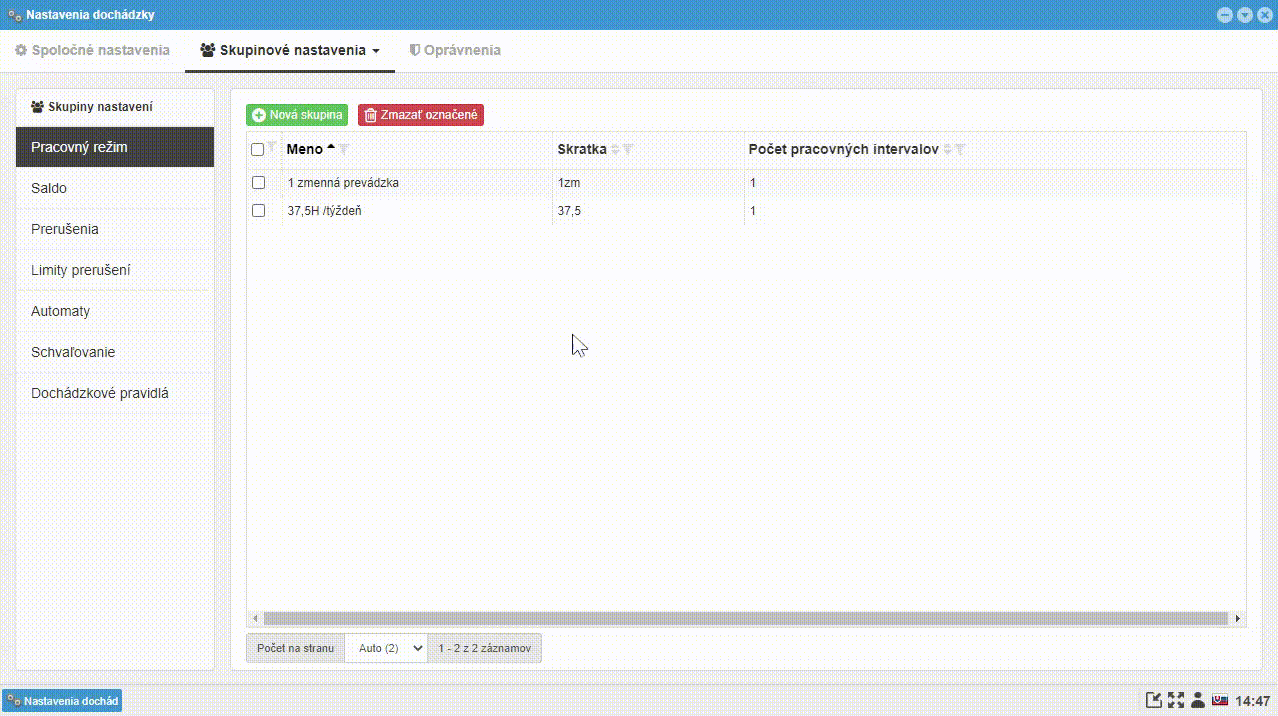 Priradenie pracovného režimu