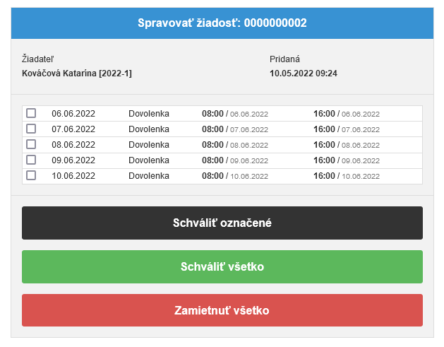 Spravovať žiadosť