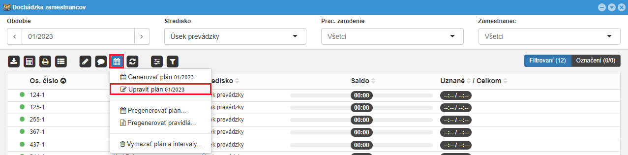 Úprava plánu - upraviť