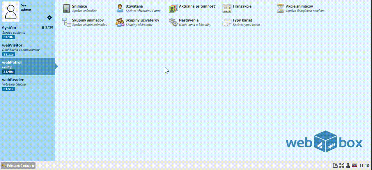 Evidovanie zamestnanca do modulu webPatrol