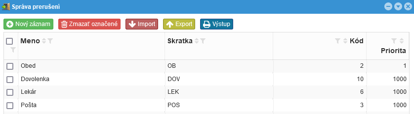 Číselník prerušení