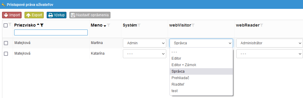 Nastavenie oprávnení