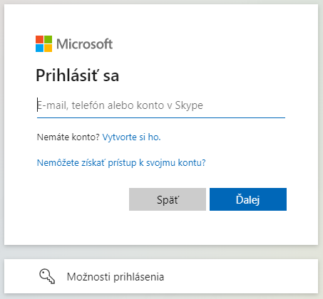 Prihlasovacia obrazovka Microsoft ukážka