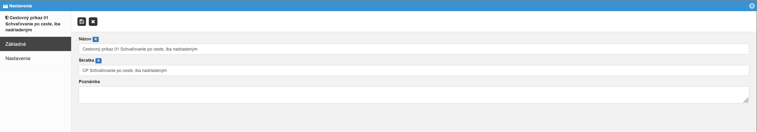 Nastavenia cestovných príkazov - základné