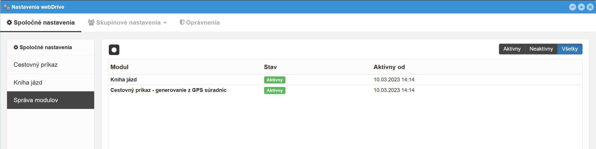 Správa modulov