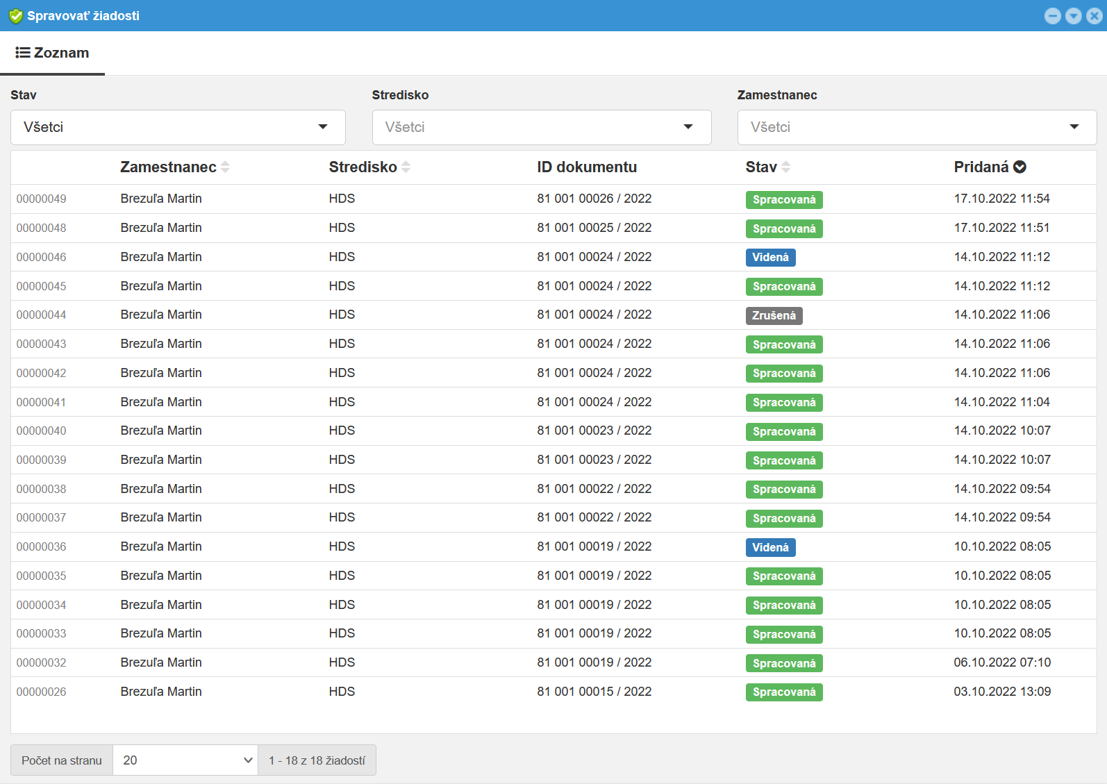 Spravovať žiadosti
