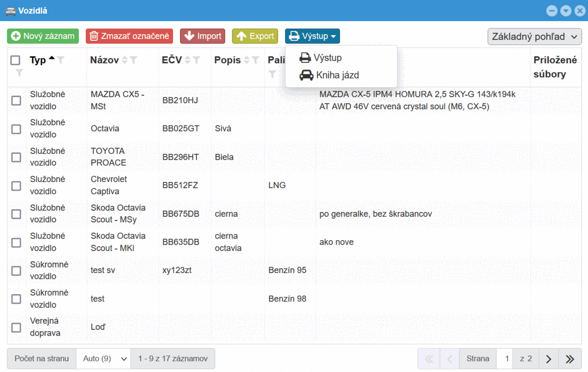 Vozidlá - Základný a detailný pohľad
