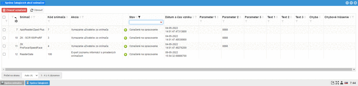 Akcie snímačov - filtrovanie stavu